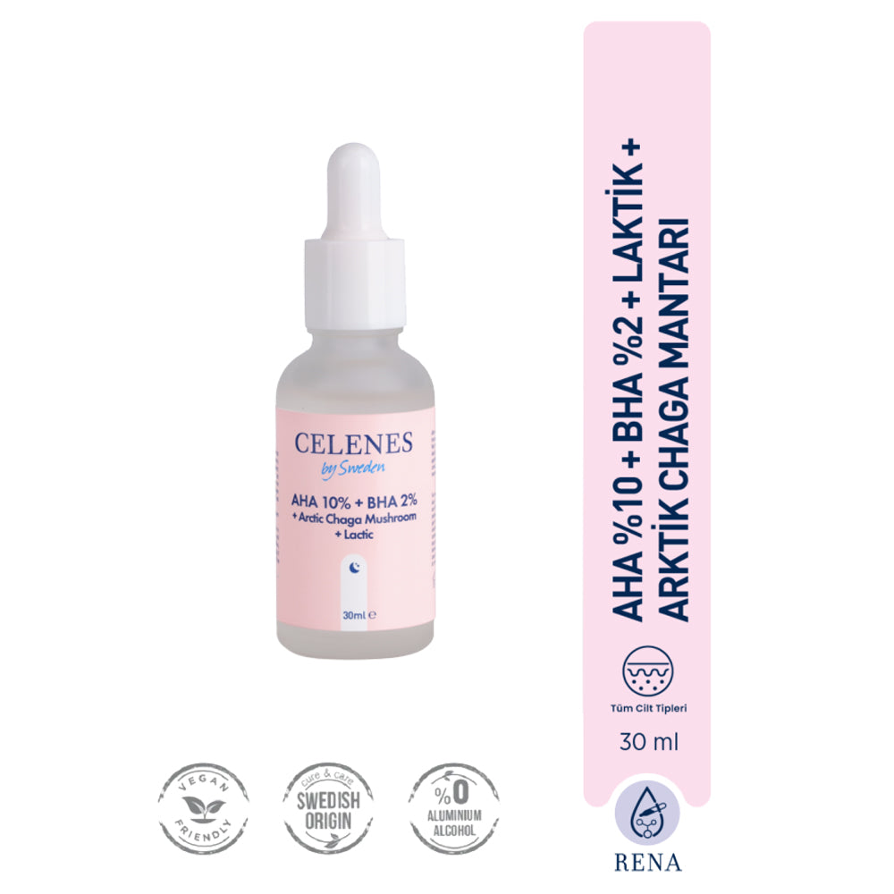 Cilt Tonu Eşitleyici ve Canlandırıcı Rena AHA + BHA Serum - Arctic Chaga Mushroom 30 ml