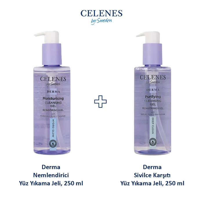 Derma Nemlendirici Yüz Yıkama Jeli, 250 ml + Derma Sivilce Karşıtı Yüz Yıkama Jeli, 250 ml