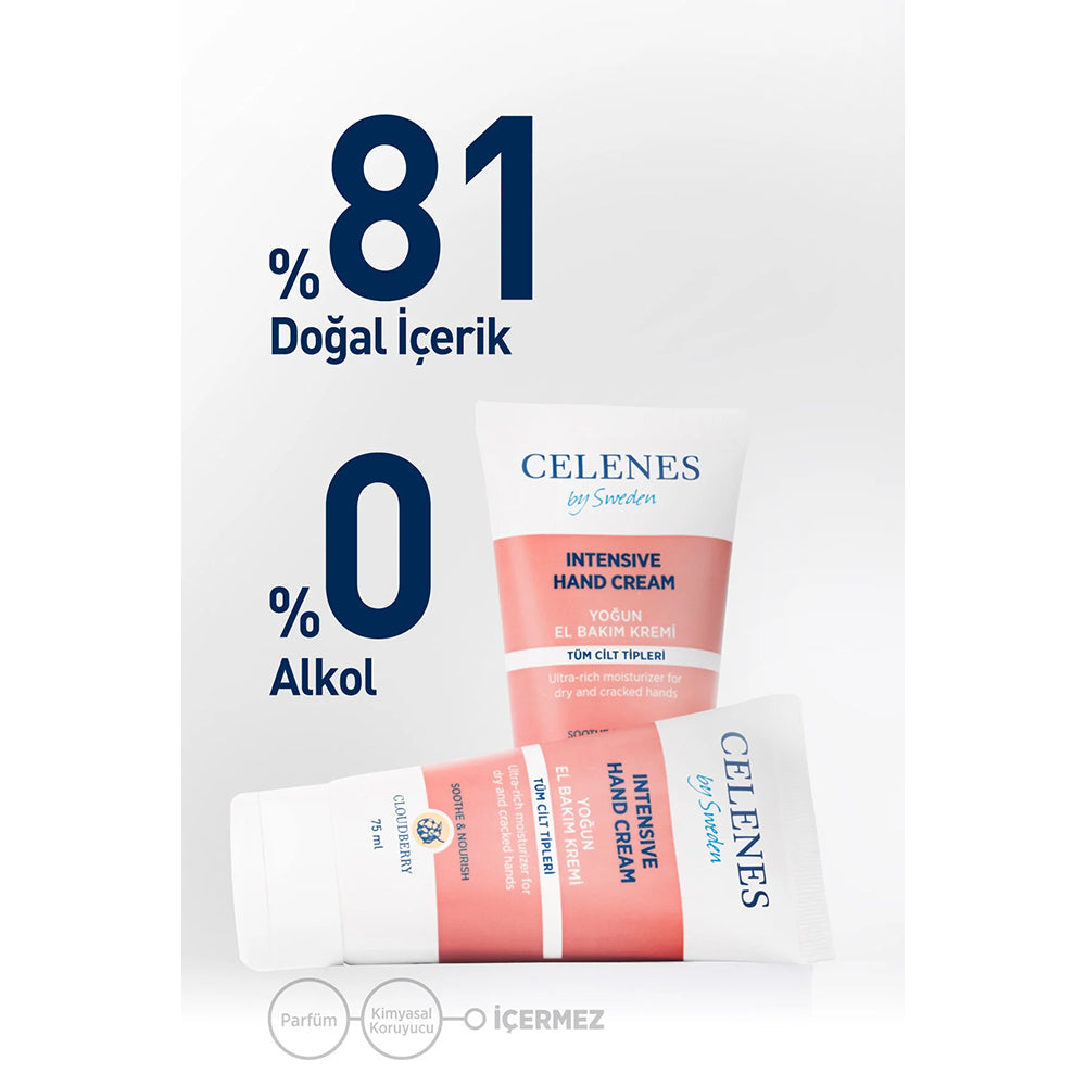 Celenes Cloudberry Yoğun El Bakım Kremi Kuru ve Hassas Ciltler, 75 ml & Stick Lip Balm 4,8 gr Multipack