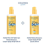 Herbal Tüm Cilt Tipleri için Güneş Koruyucu Losyon Spray 50 Spf 150 ml + Herbal Güneş Koruyucu Losyon Spray 50 Spf Çocuk, 150 ml 2'li Set