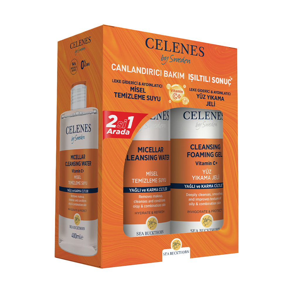 Celenes Sea Buckthorn Yüz Yıkama Jeli, 250 ml & Yağlı ve Karma Ciltler için Misel Temizleme Suyu Multipack, 400 ml