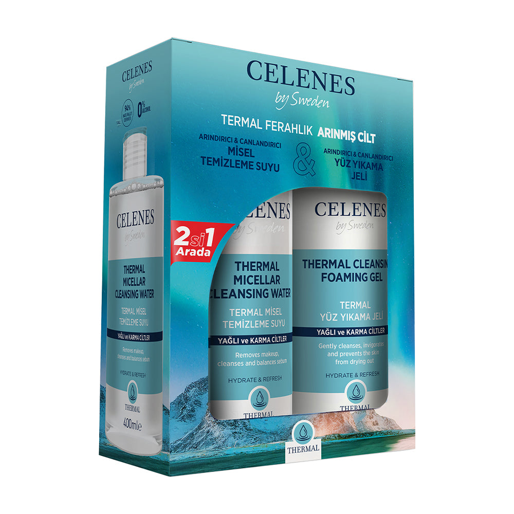Celenes Thermal Yağlı ve Karma Ciltler için Yüz Yıkama Jeli, 250 ml & Misel Temizleme Suyu, 400 ml Multipack